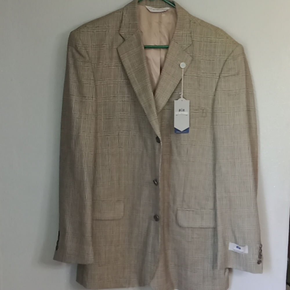 ⏳ NWT Stafford Suit Coat 42L Taupe Plaid